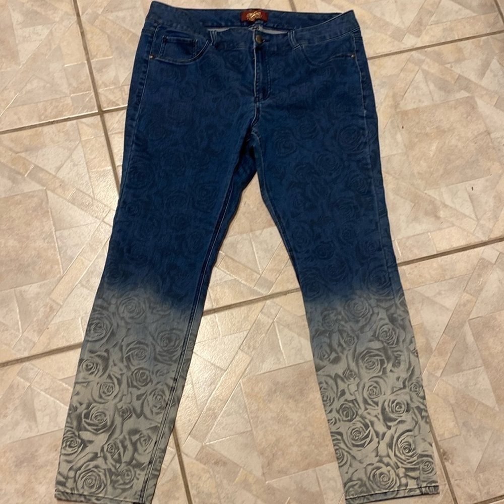 Q womens One5One casual blue stretch tapered leg plus size jeans size 14